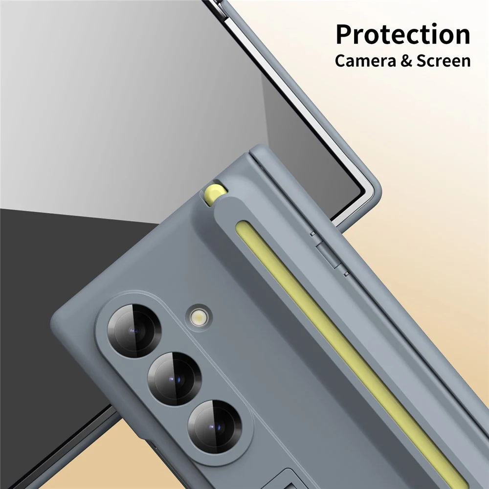 For Samsung Galaxy Z Fold7 5G Kickstand Phone Case with Tempered Glass Screen Protector and Stylus Pen - Grey - Image 7