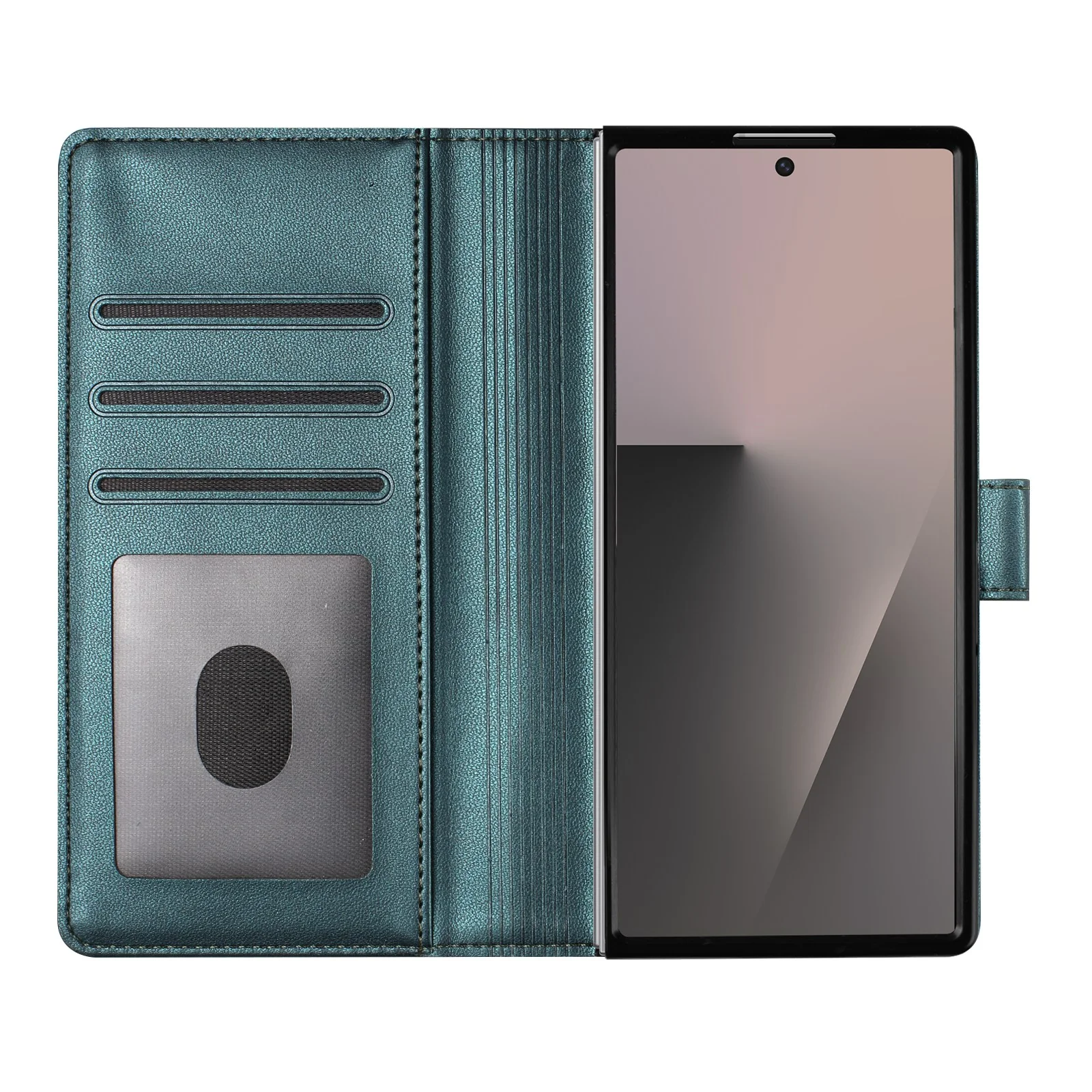 For Samsung Galaxy Z Fold7 5G Leather Case Wallet Stand Phone Cover with Wrist Strap - Green - Image 3