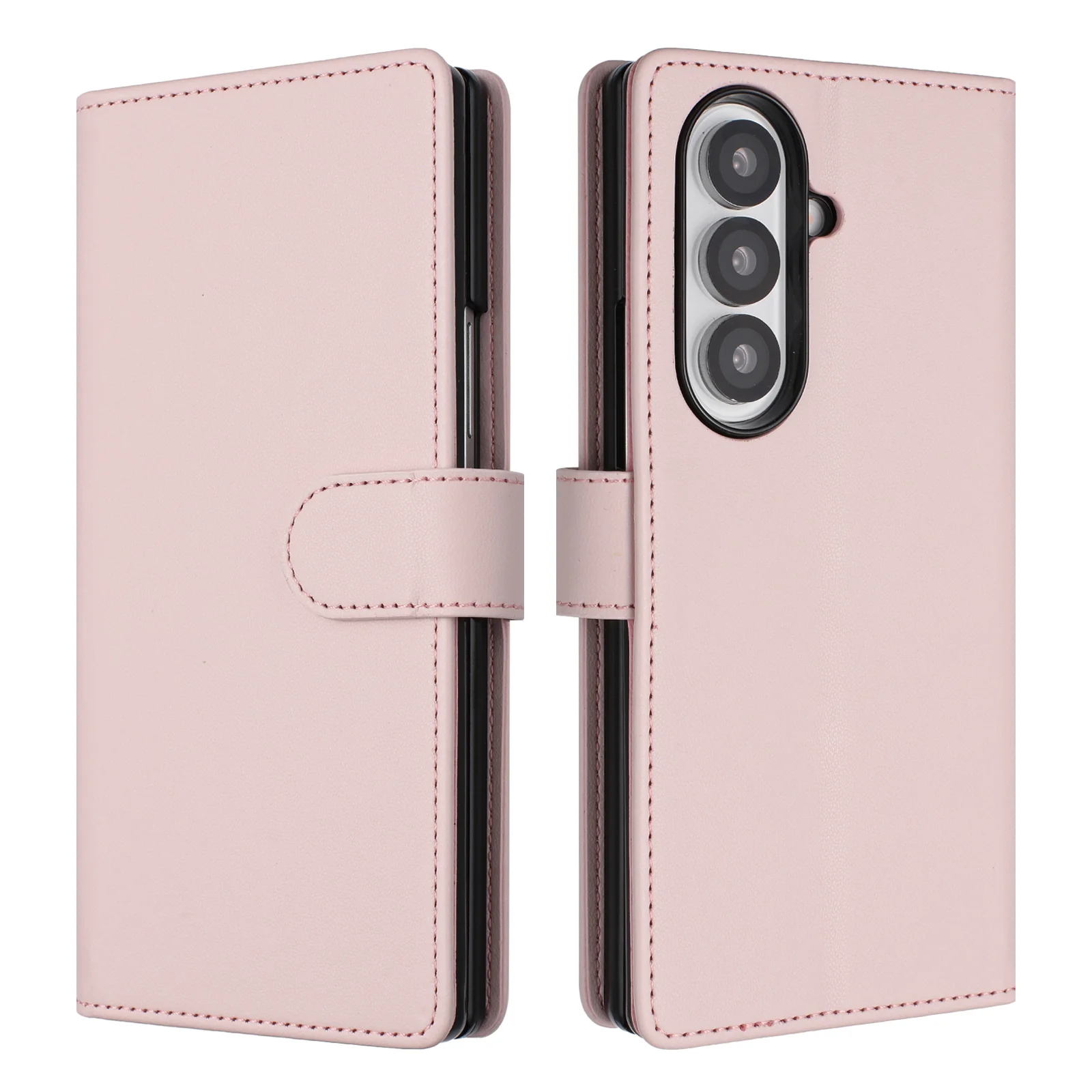 For Samsung Galaxy Z Fold7 5G Leather Case Wallet Stand Phone Cover with Wrist Strap - Pink
