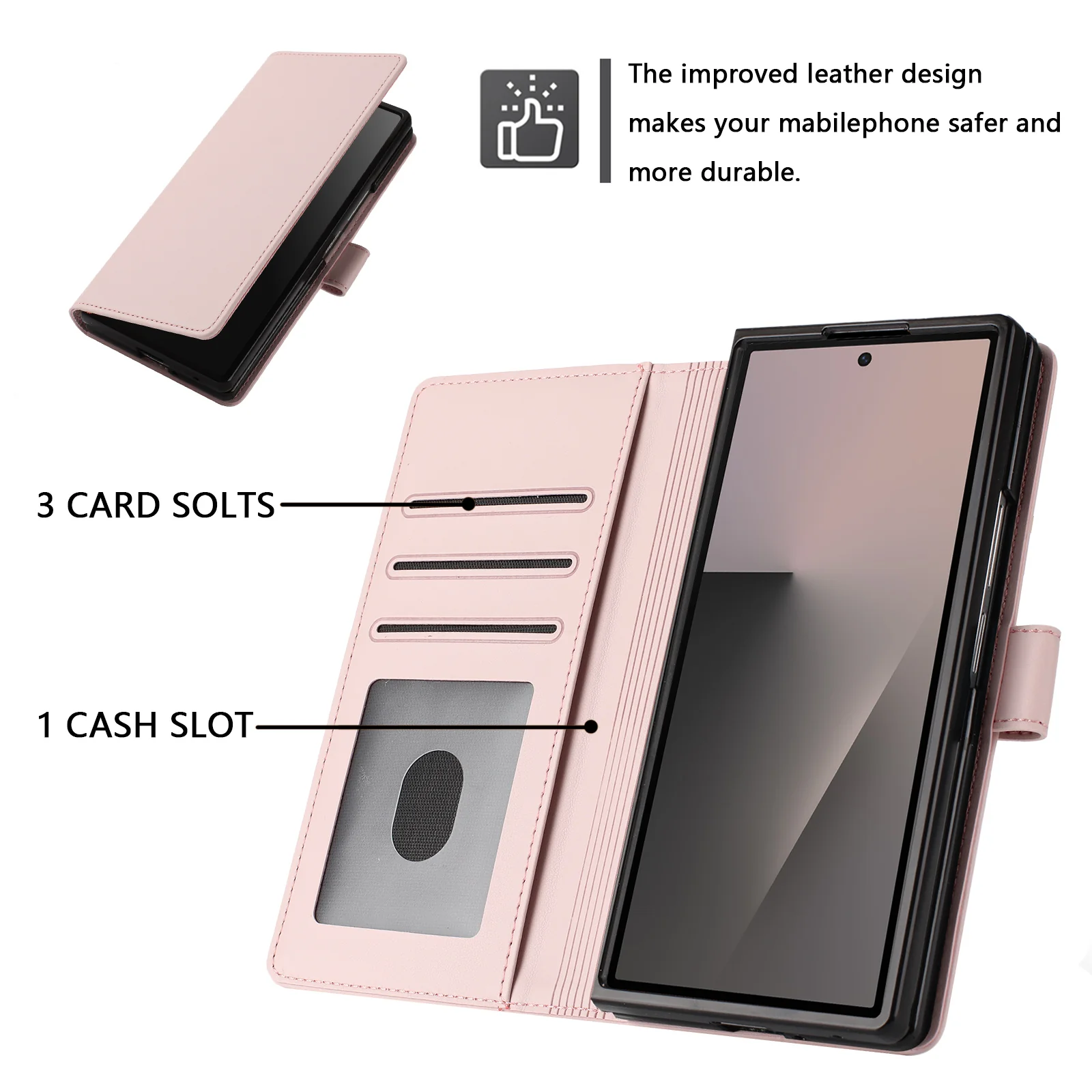 For Samsung Galaxy Z Fold7 5G Leather Case Wallet Stand Phone Cover with Wrist Strap - Pink - Image 7