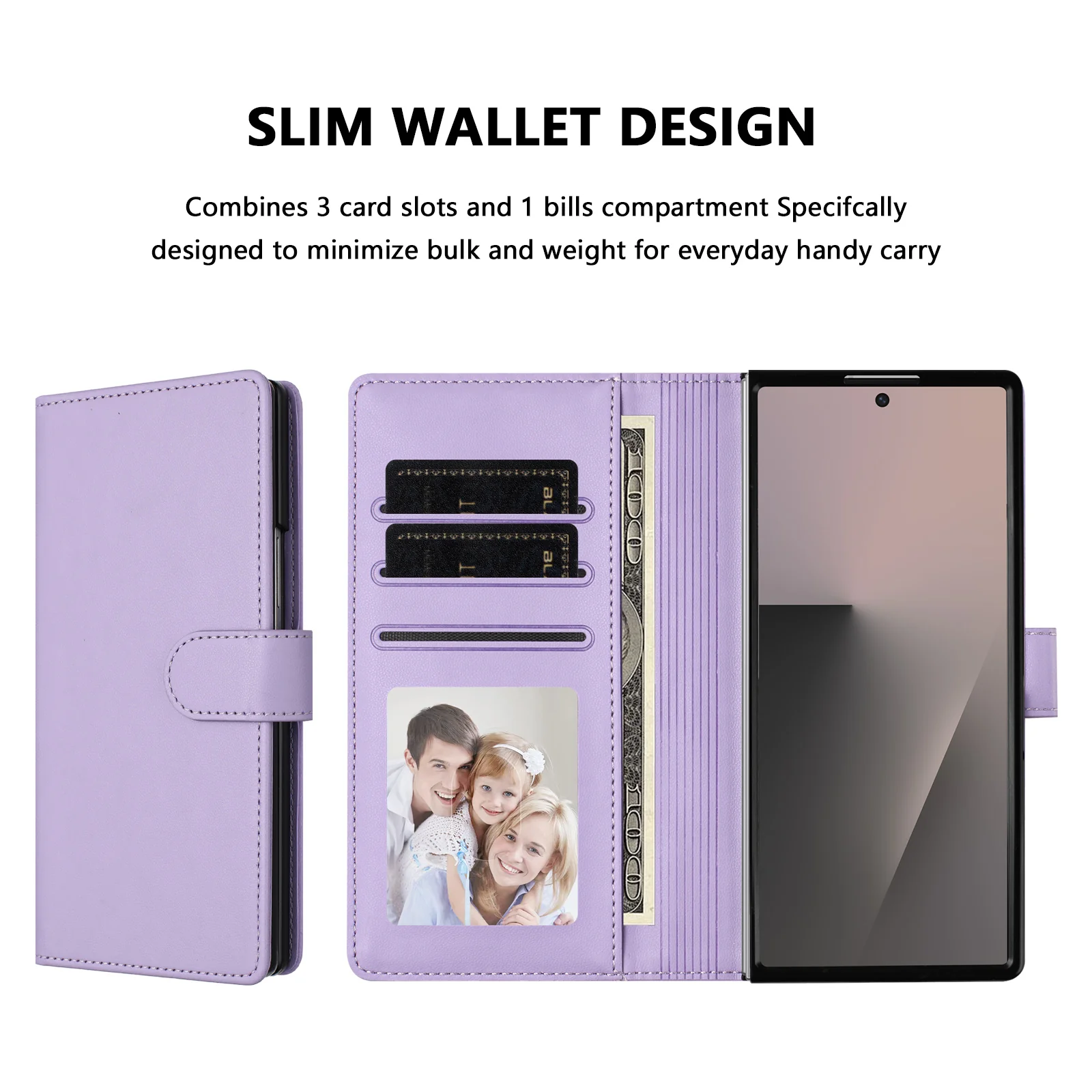 For Samsung Galaxy Z Fold7 5G Leather Case Wallet Stand Phone Cover with Wrist Strap - Purple - Image 2