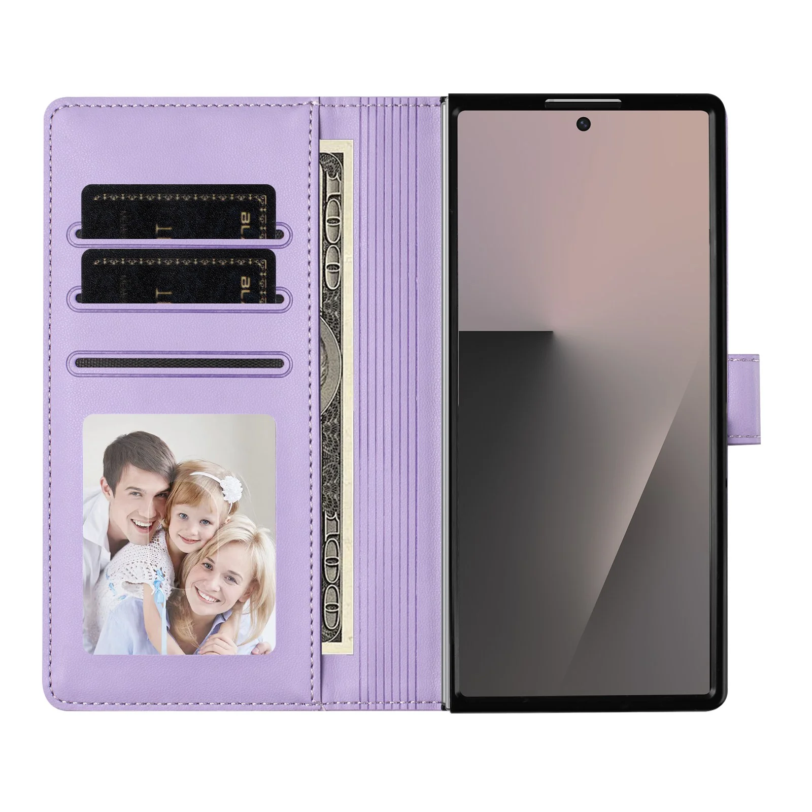 For Samsung Galaxy Z Fold7 5G Leather Case Wallet Stand Phone Cover with Wrist Strap - Purple - Image 7
