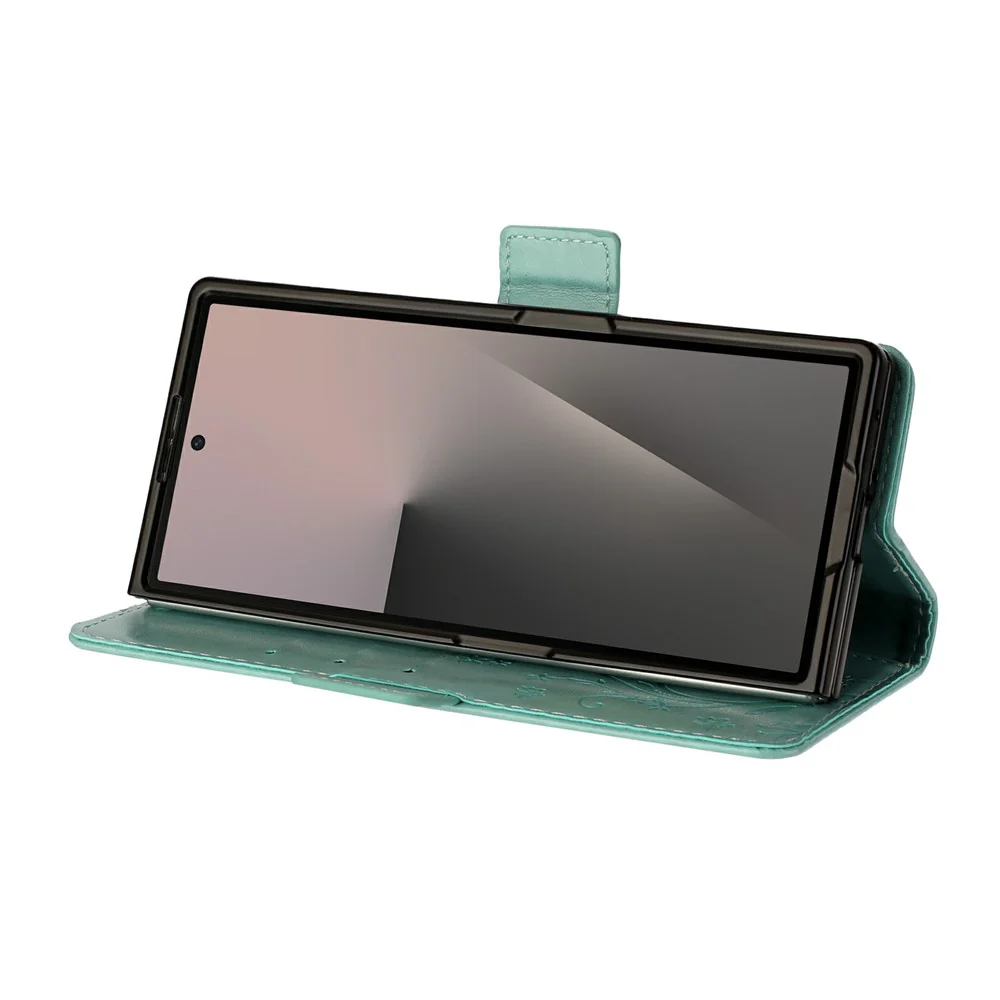 For Samsung Galaxy Z Fold7 5G Leather Wallet Case Butterfly Flower Imprint Phone Cover with Strap - Baby Blue - Image 3