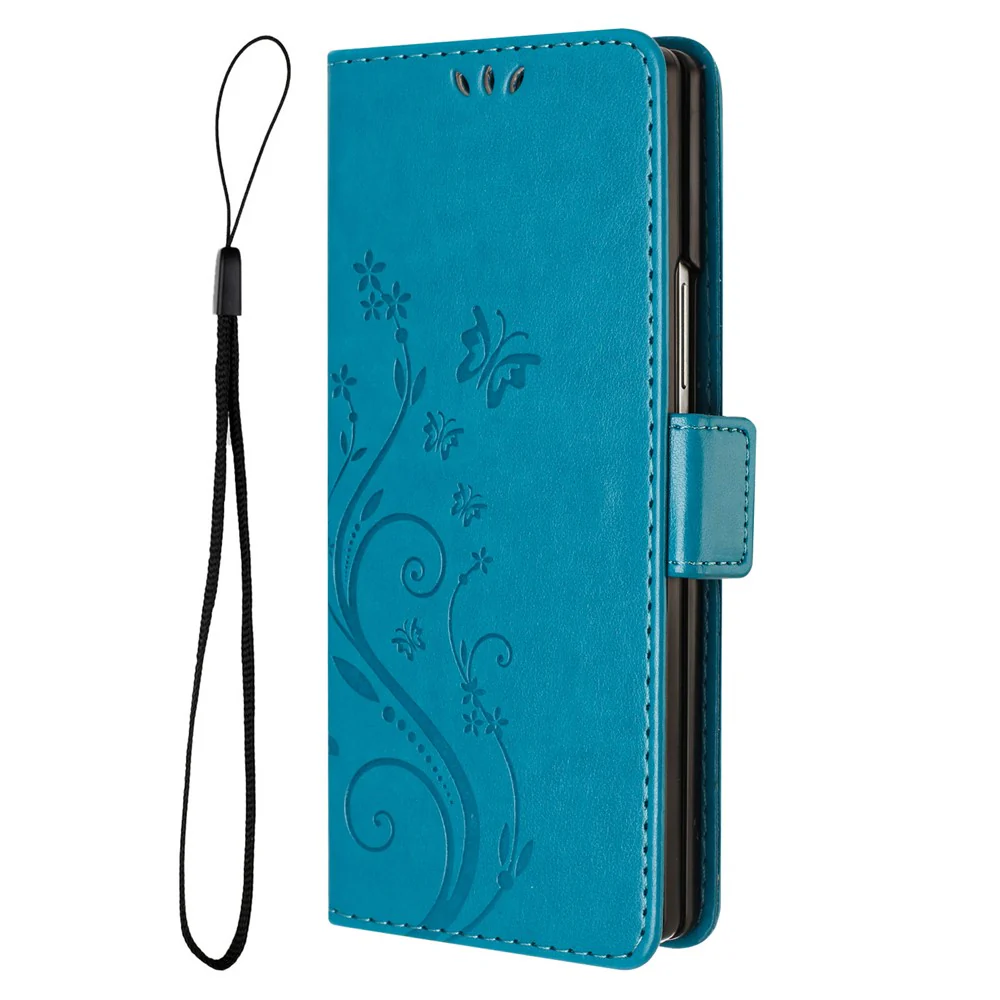 For Samsung Galaxy Z Fold7 5G Leather Wallet Case Butterfly Flower Imprint Phone Cover with Strap - Blue - Image 8