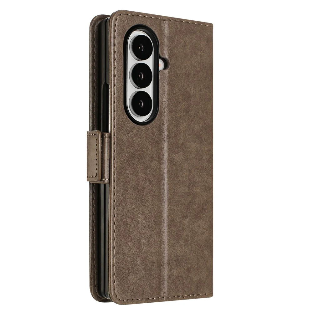 For Samsung Galaxy Z Fold7 5G Leather Wallet Case Butterfly Flower Imprint Phone Cover with Strap - Grey - Image 7
