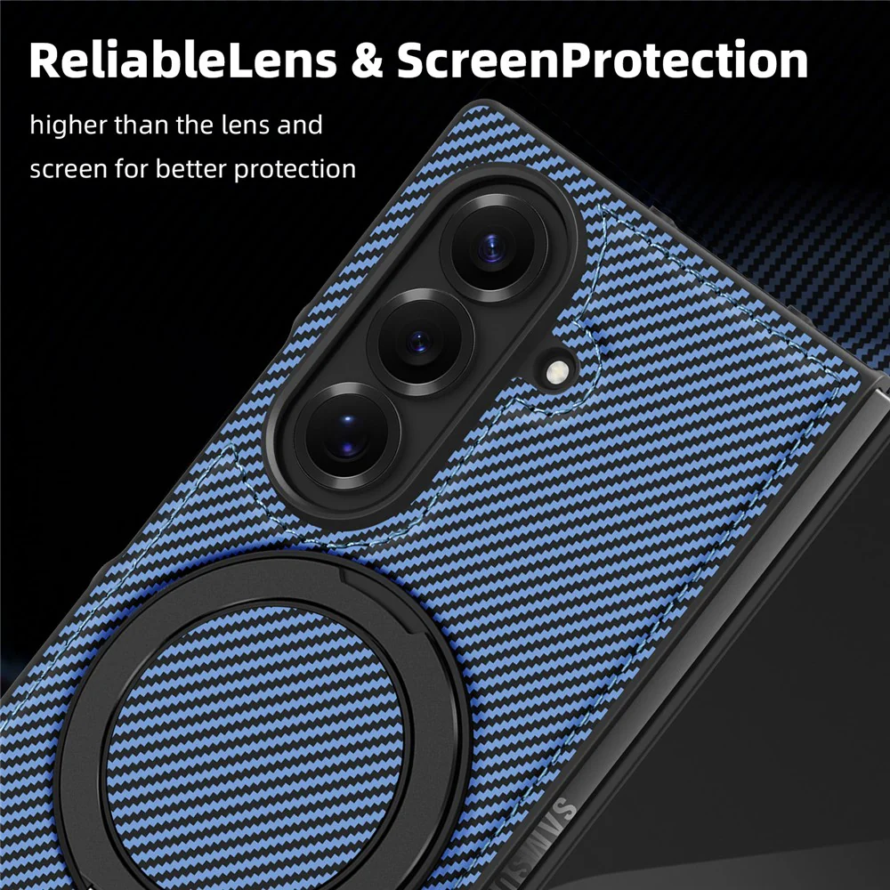 For Samsung Galaxy Z Fold7 5G Magnetic Case Carbon Fiber Texture PU + TPU Kickstand Phone Cover - Blue - Image 8
