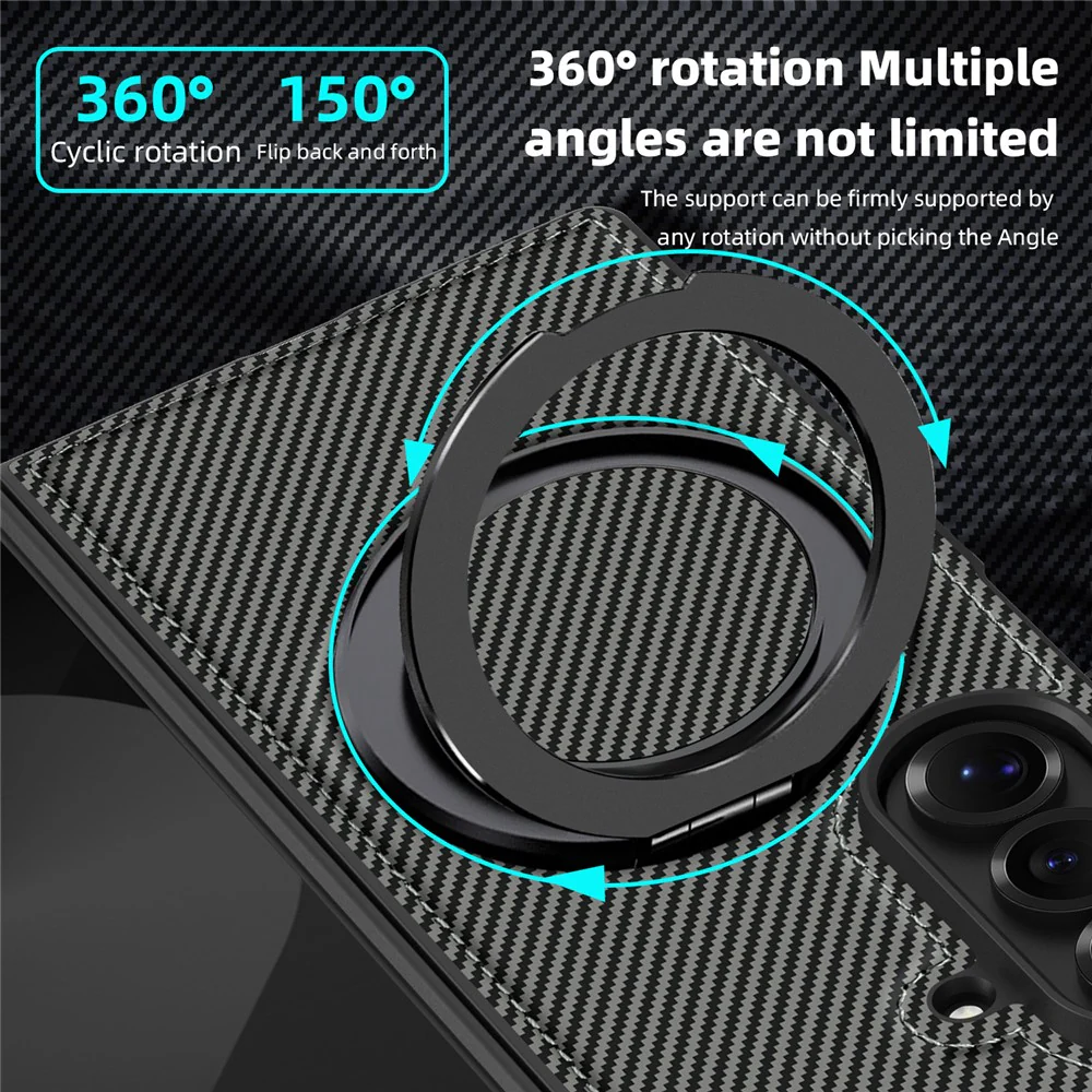 For Samsung Galaxy Z Fold7 5G Magnetic Case Carbon Fiber Texture PU + TPU Kickstand Phone Cover - Titanium Grey - Image 8