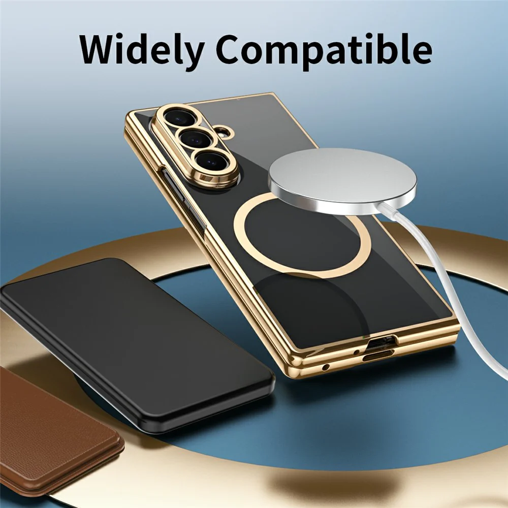 For Samsung Galaxy Z Fold7 5G Magnetic Case Electroplated PC Clear Phone Cover with Tempered Glass Film - Black - Image 3