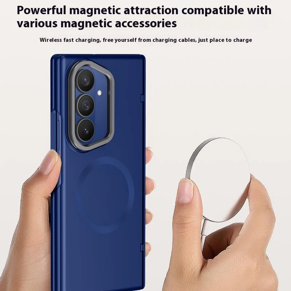 For Samsung Galaxy Z Fold7 5G Magnetic Case Hard PC Phone Cover with HD Tempered Glass Film, Lens Kickstand - Blue - Image 6