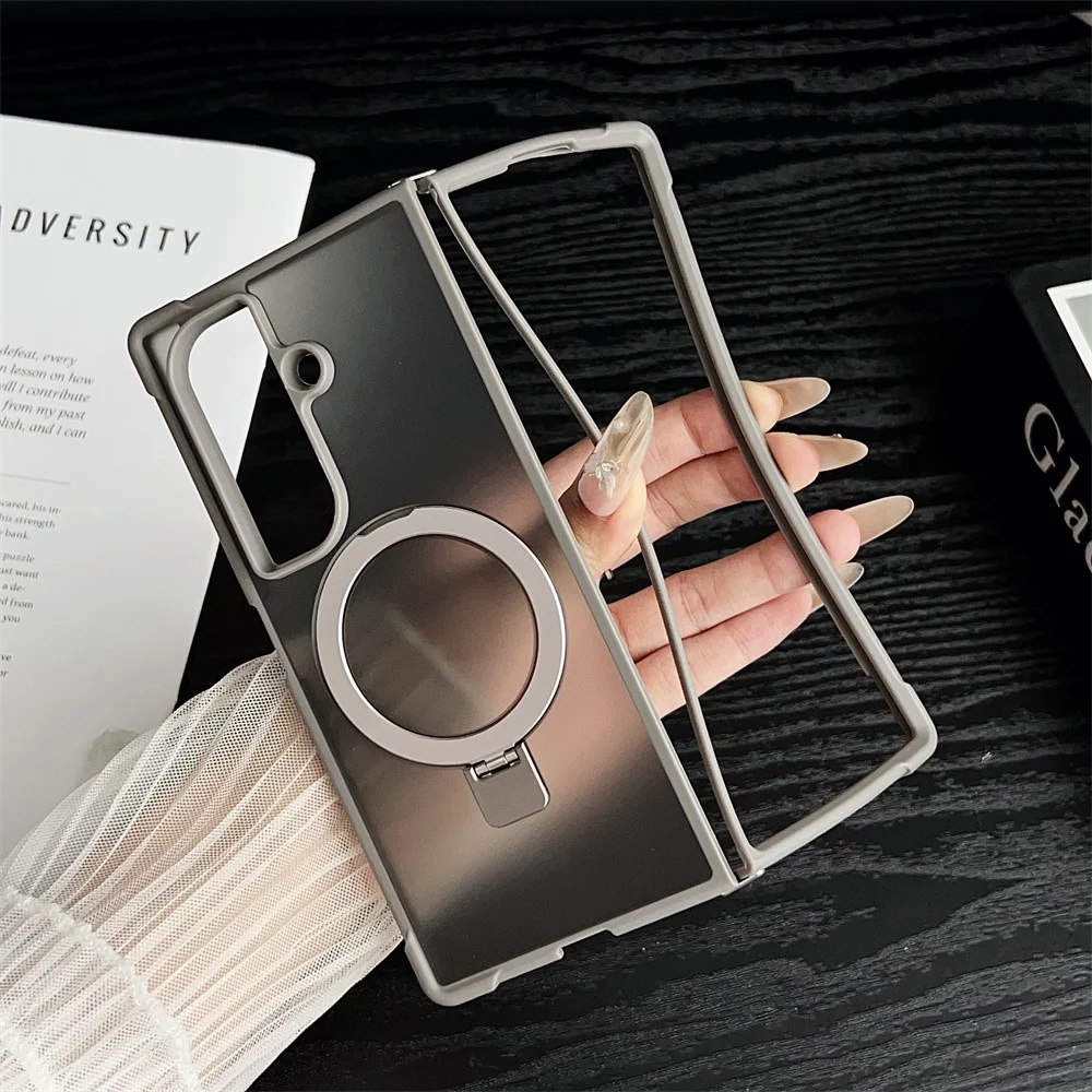 For Samsung Galaxy Z Fold7 5G Magnetic Case Kickstand Shockproof Matte PC + TPU Phone Cover - Black - Image 7