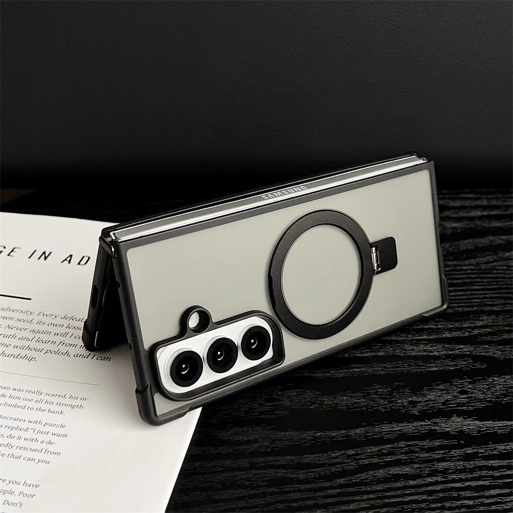 For Samsung Galaxy Z Fold7 5G Magnetic Case Kickstand Shockproof Matte PC + TPU Phone Cover - Black - Image 8