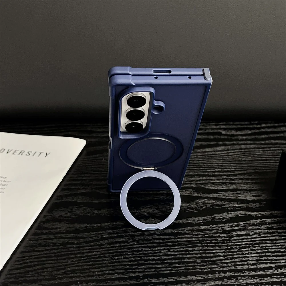 For Samsung Galaxy Z Fold7 5G Magnetic Case Kickstand Shockproof Matte PC + TPU Phone Cover - Blue - Image 4