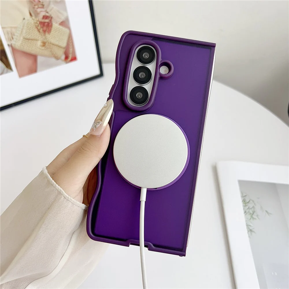 For Samsung Galaxy Z Fold7 5G Magnetic Case Mirror Rotating Kickstand Wave Edge TPU + PC Phone Cover - Rose - Image 7