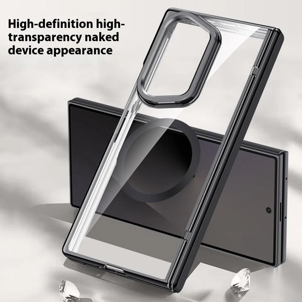 For Samsung Galaxy Z Fold7 5G Magnetic Case PC + Acrylic Phone Cover with Anti-Spy Screen Protector, Lens Kickstand - Black - Image 4