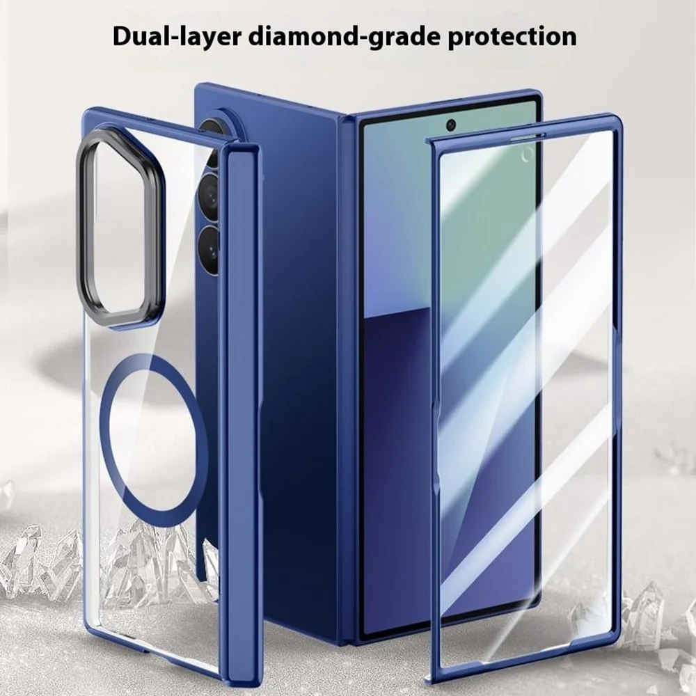 For Samsung Galaxy Z Fold7 5G Magnetic Case PC + Acrylic Phone Cover with Anti-Spy Screen Protector, Lens Kickstand - Black - Image 7
