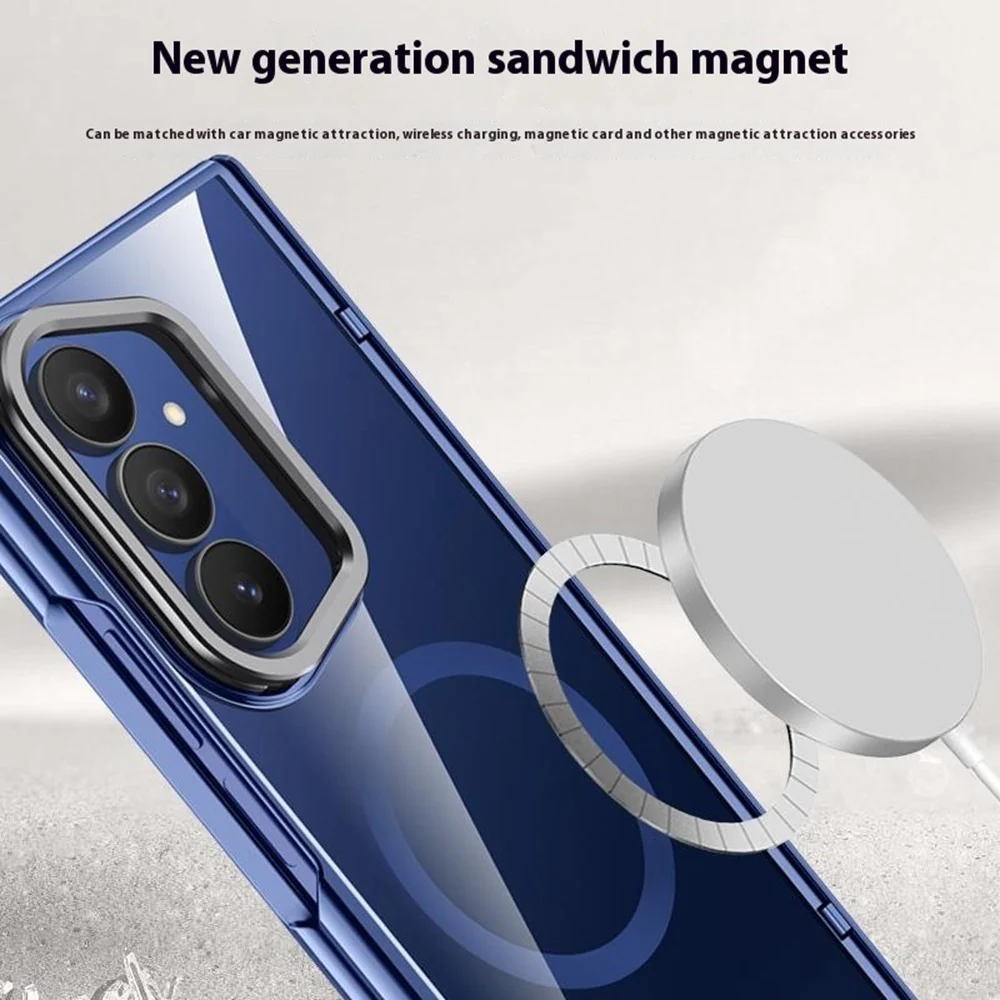 For Samsung Galaxy Z Fold7 5G Magnetic Case PC + Acrylic Phone Cover with Anti-Spy Screen Protector, Lens Kickstand - Black - Image 8