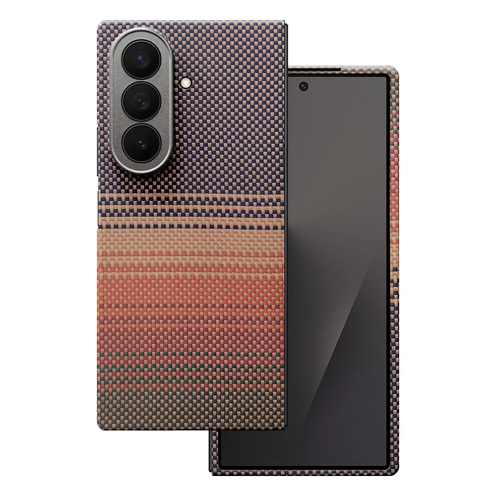 For Samsung Galaxy Z Fold7 5G Magnetic Case Precise Cutouts Gradient Aramid Fiber Folding Phone Cover with Metal Lens Frame - Sunset Yellow