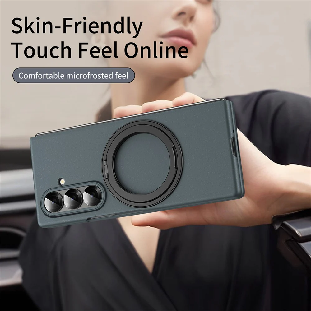 For Samsung Galaxy Z Fold7 5G Magnetic Case Ring Kickstand Hard PC Cover with Tempered Glass Screen Film - Green - Image 4