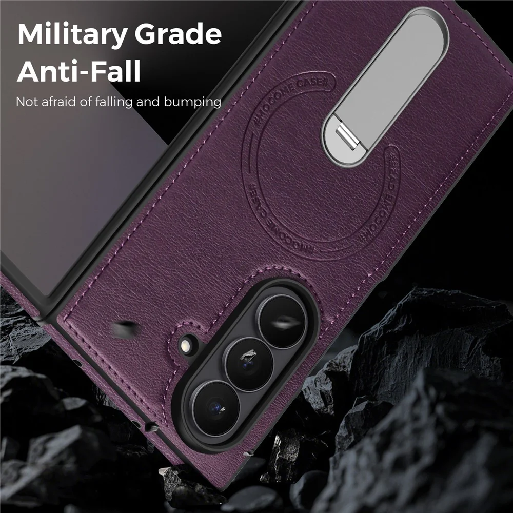 For Samsung Galaxy Z Fold7 5G Magnetic Case Rotating Kickstand Leather Coated PC Phone Cover - Dark Purple - Image 5