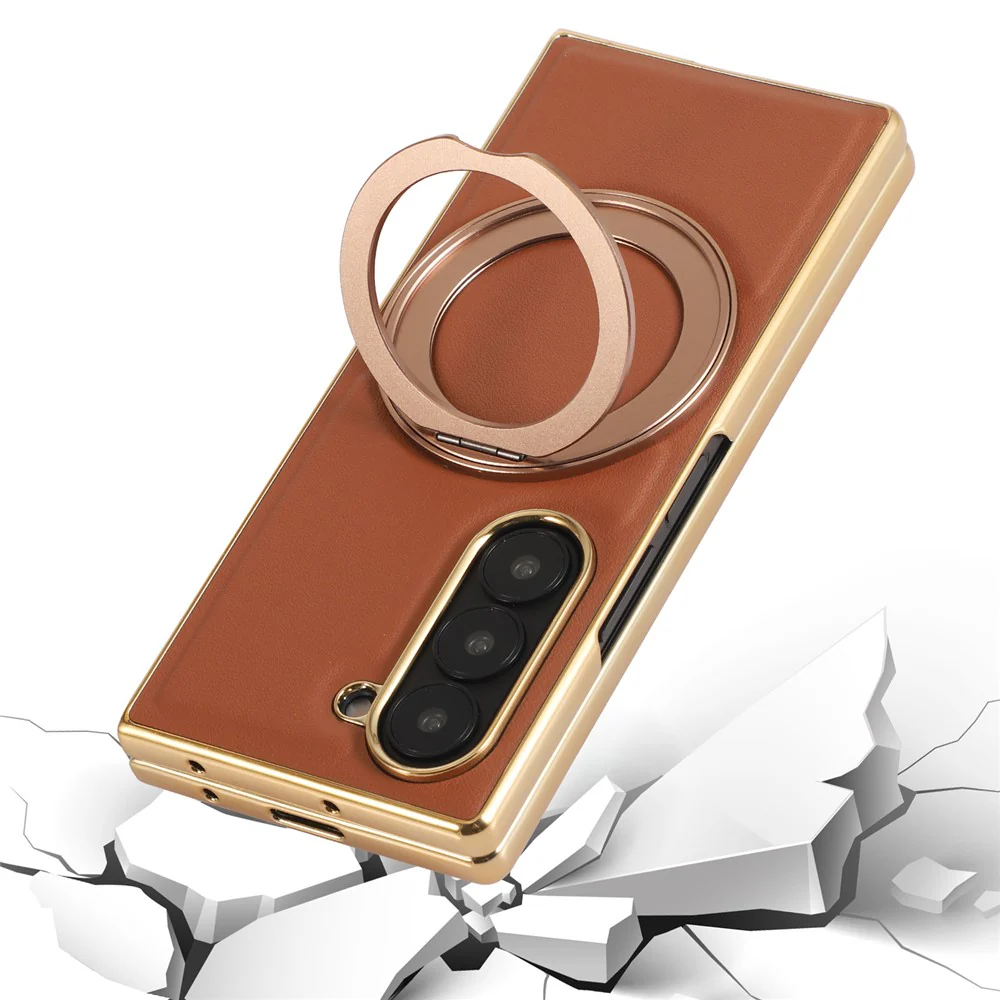 For Samsung Galaxy Z Fold7 5G Magnetic Case with Rotating Kickstand Nappa Texture PU TPU PC Phone Back Cover - Navy Blue - Image 3