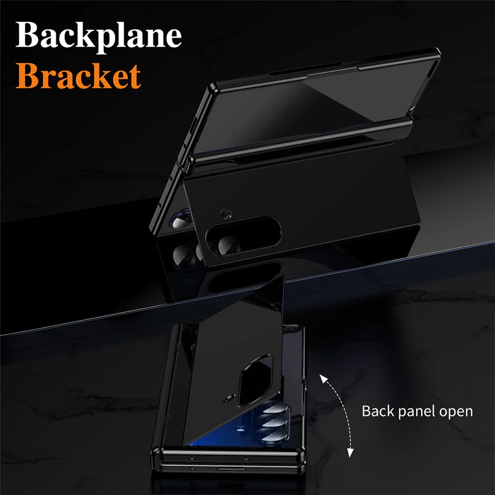 For Samsung Galaxy Z Fold7 5G PC Phone Case with Back Cover Kickstand and Tempered Glass Film - Black - Image 3