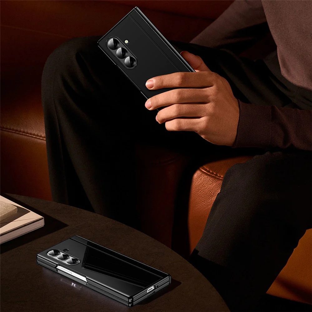 For Samsung Galaxy Z Fold7 5G PC Phone Case with Back Cover Kickstand and Tempered Glass Film - Black - Image 4