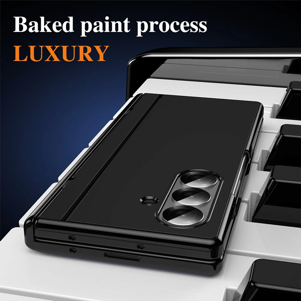 For Samsung Galaxy Z Fold7 5G PC Phone Case with Back Cover Kickstand and Tempered Glass Film - Black - Image 6