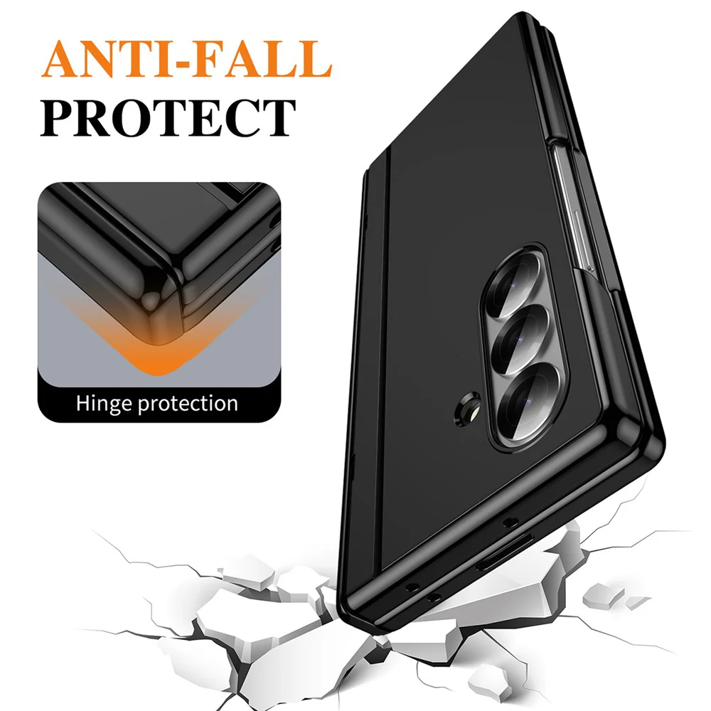 For Samsung Galaxy Z Fold7 5G PC Phone Case with Back Cover Kickstand and Tempered Glass Film - Black - Image 8