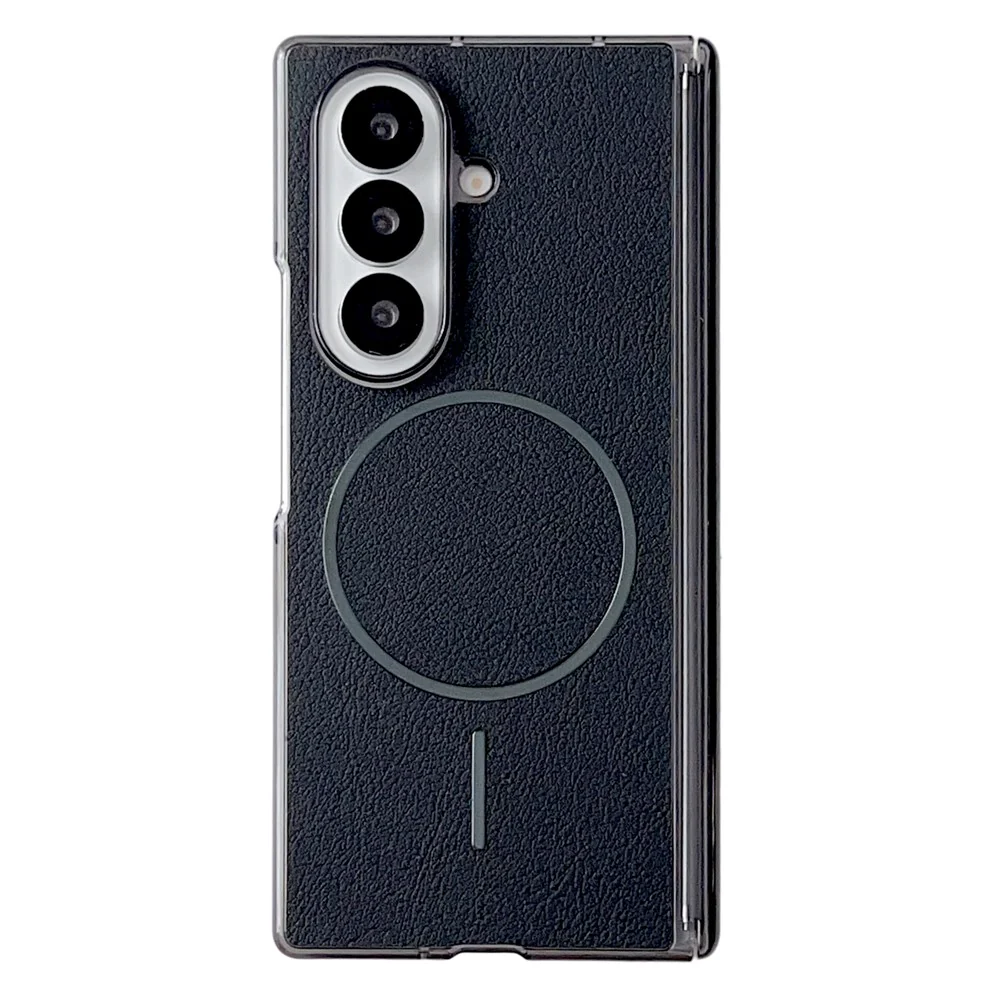 For Samsung Galaxy Z Fold7 5G Phone Case Compatible with MagSafe Leather + PC Protective Cover - Black