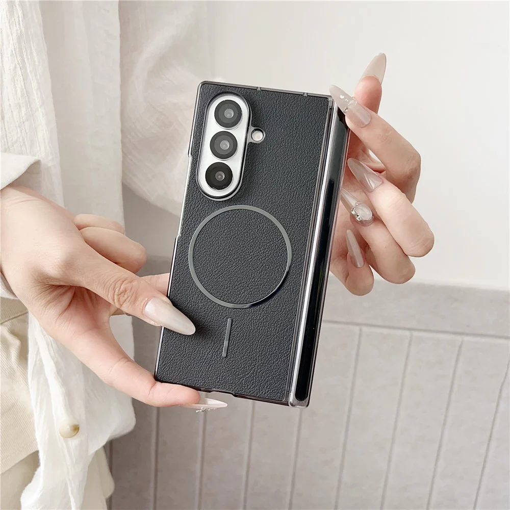 For Samsung Galaxy Z Fold7 5G Phone Case Compatible with MagSafe Leather + PC Protective Cover - Black - Image 5
