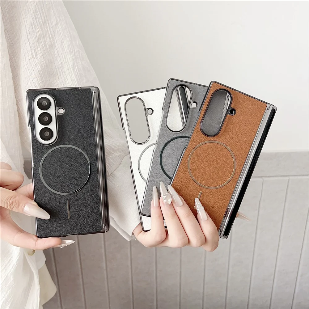 For Samsung Galaxy Z Fold7 5G Phone Case Compatible with MagSafe Leather + PC Protective Cover - Black - Image 6