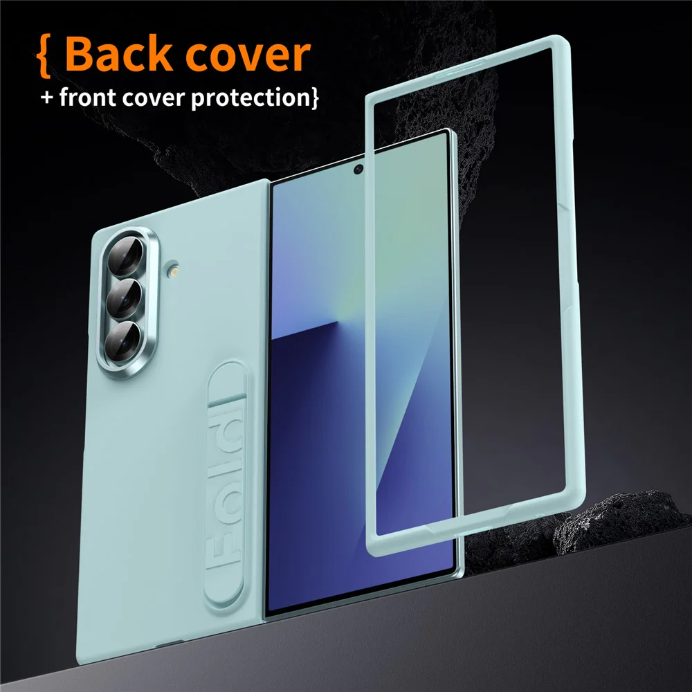 For Samsung Galaxy Z Fold7 5G Phone Case Kickstand PC Cover with Tempered Glass Screen Protector - Cyan - Image 5