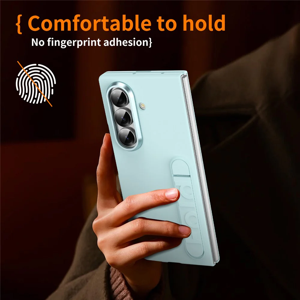 For Samsung Galaxy Z Fold7 5G Phone Case Kickstand PC Cover with Tempered Glass Screen Protector - Cyan - Image 6