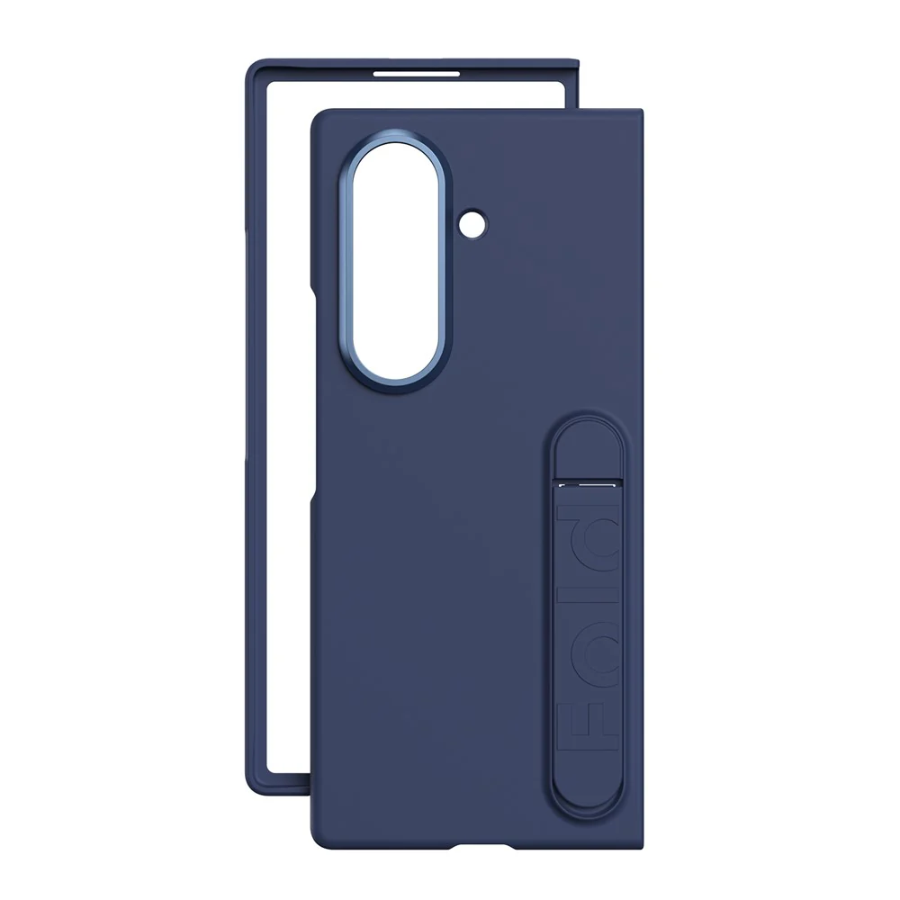 For Samsung Galaxy Z Fold7 5G Phone Case Kickstand PC Cover with Tempered Glass Screen Protector - Navy Blue - Image 3