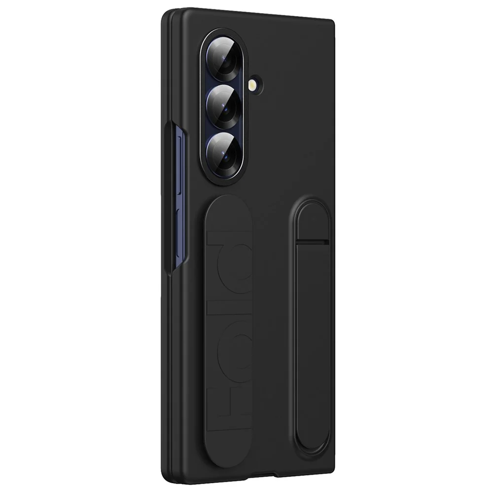 For Samsung Galaxy Z Fold7 5G Phone Case Kickstand Wristband PC Silicone Mobile Cover - Black - Image 2