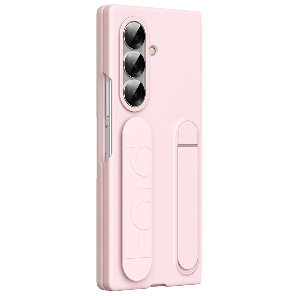 For Samsung Galaxy Z Fold7 5G Phone Case Kickstand Wristband PC Silicone Mobile Cover - Pink - Image 2