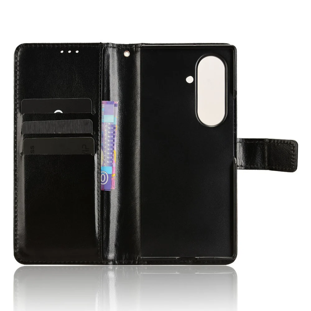 For Samsung Galaxy Z Fold7 5G Phone Case Pencil Slot Stand Leather Cover Crazy Horse Texture - Black - Image 4