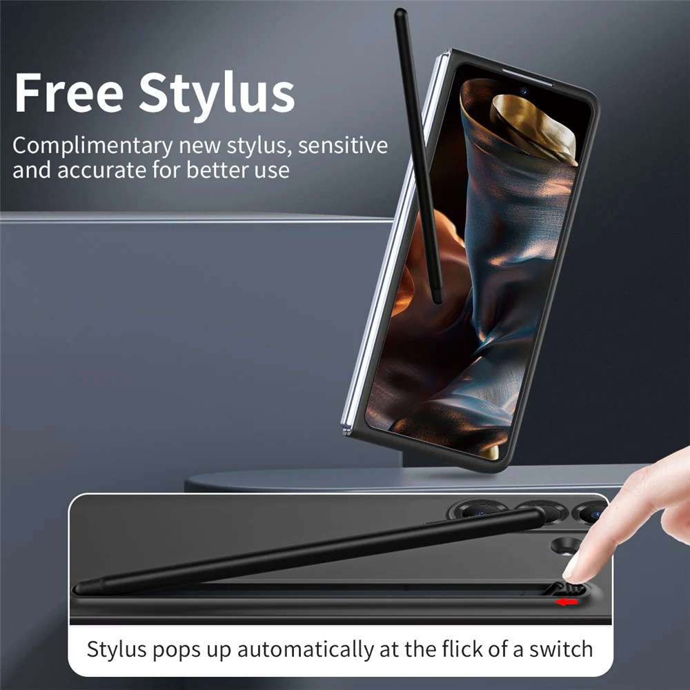 For Samsung Galaxy Z Fold7 5G Phone Case with Tempered Glass Film Hard PC Back Cover with Stylus - Black - Image 5