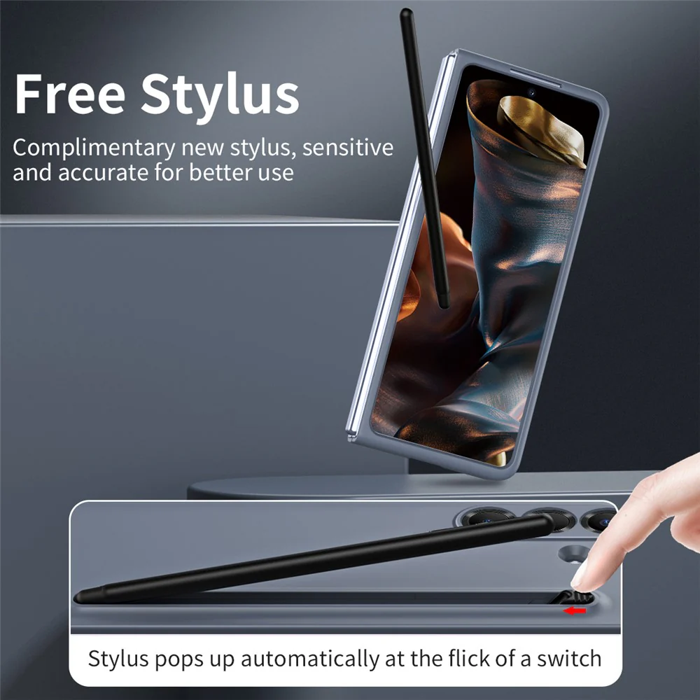 For Samsung Galaxy Z Fold7 5G Phone Case with Tempered Glass Film Hard PC Back Cover with Stylus - Dark Grey - Image 5
