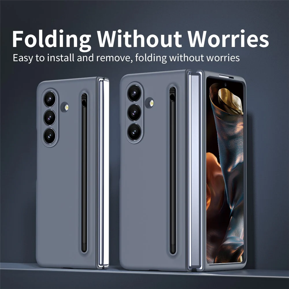 For Samsung Galaxy Z Fold7 5G Phone Case with Tempered Glass Film Hard PC Back Cover with Stylus - Dark Grey - Image 8