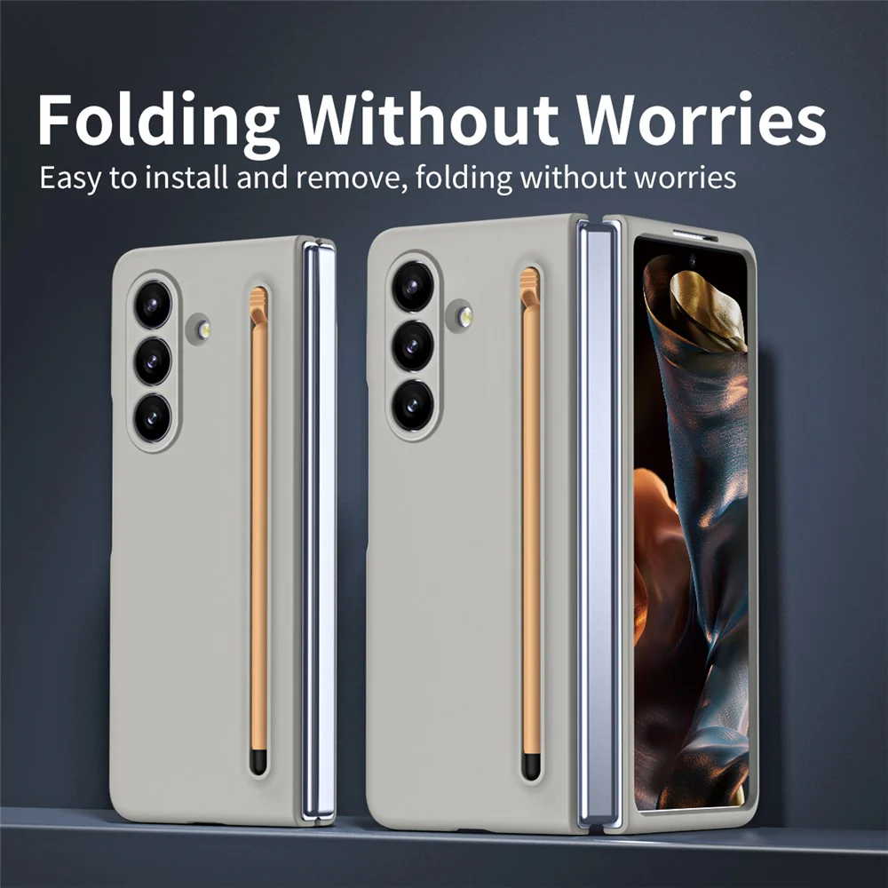 For Samsung Galaxy Z Fold7 5G Phone Case with Tempered Glass Film Hard PC Back Cover with Stylus - Light Grey - Image 8