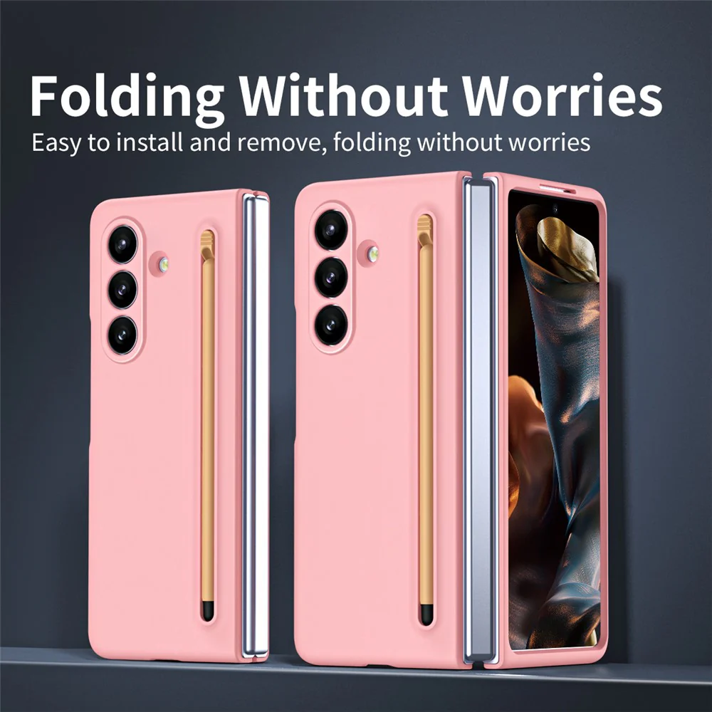 For Samsung Galaxy Z Fold7 5G Phone Case with Tempered Glass Film Hard PC Back Cover with Stylus - Pink - Image 8