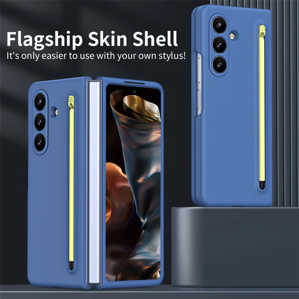 For Samsung Galaxy Z Fold7 5G Phone Case with Tempered Glass Film Hard PC Back Cover with Stylus - Sky Blue - Image 3