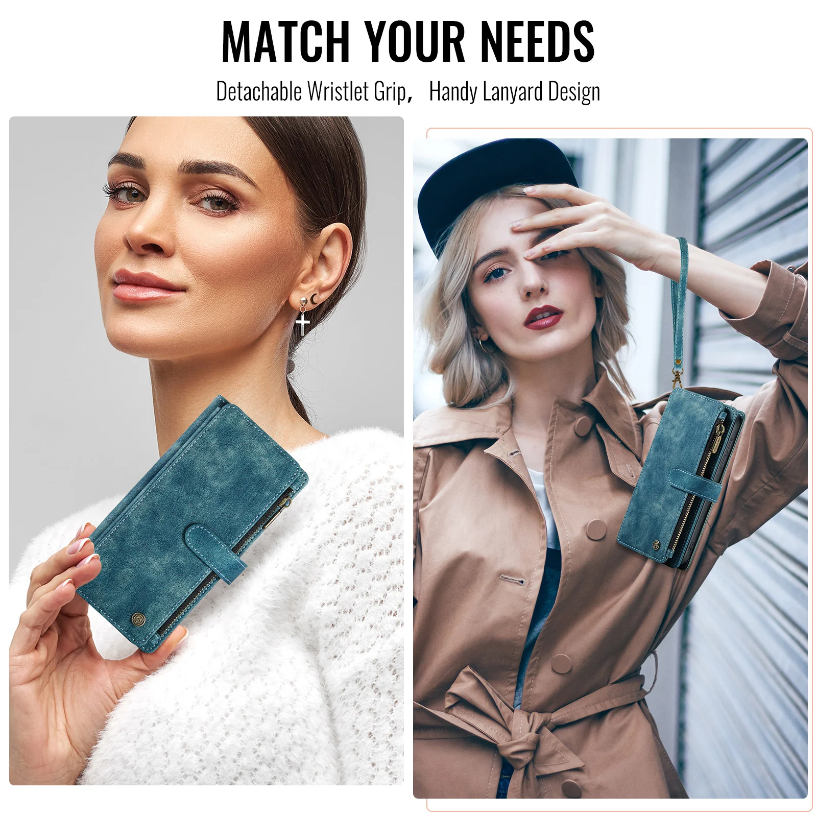For Samsung Galaxy Z Fold7 5G Phone Cases with Strap CASEME C30 Zipper Multiple Card Holder PU Leather Cover - Blue - Image 6