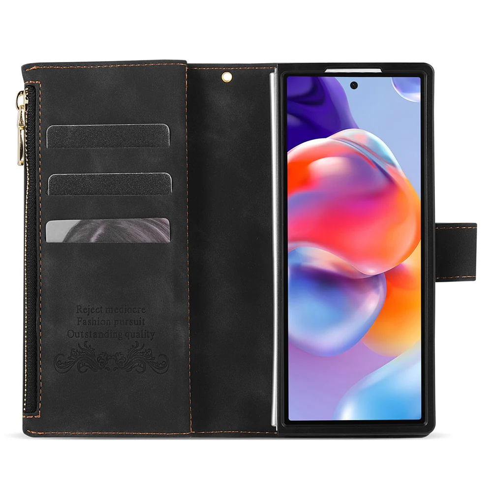 For Samsung Galaxy Z Fold7 5G PU + PC Case Color Splicing Leather Phone Cover with Strap - Black - Image 2