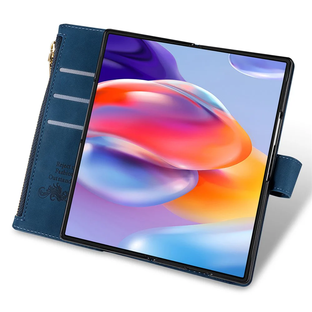 For Samsung Galaxy Z Fold7 5G PU + PC Case Color Splicing Leather Phone Cover with Strap - Blue - Image 5