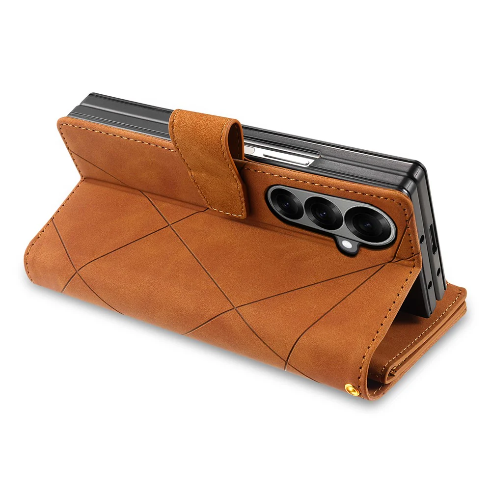 For Samsung Galaxy Z Fold7 5G PU + PC Case Color Splicing Leather Phone Cover with Strap - Brown - Image 4