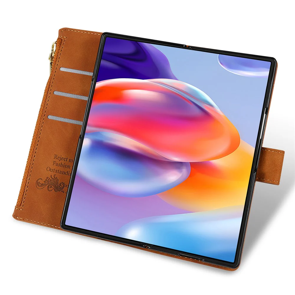 For Samsung Galaxy Z Fold7 5G PU + PC Case Color Splicing Leather Phone Cover with Strap - Brown - Image 5