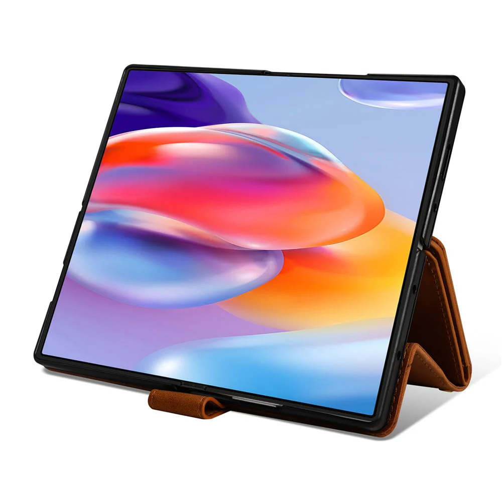 For Samsung Galaxy Z Fold7 5G PU + PC Case Color Splicing Leather Phone Cover with Strap - Brown - Image 6