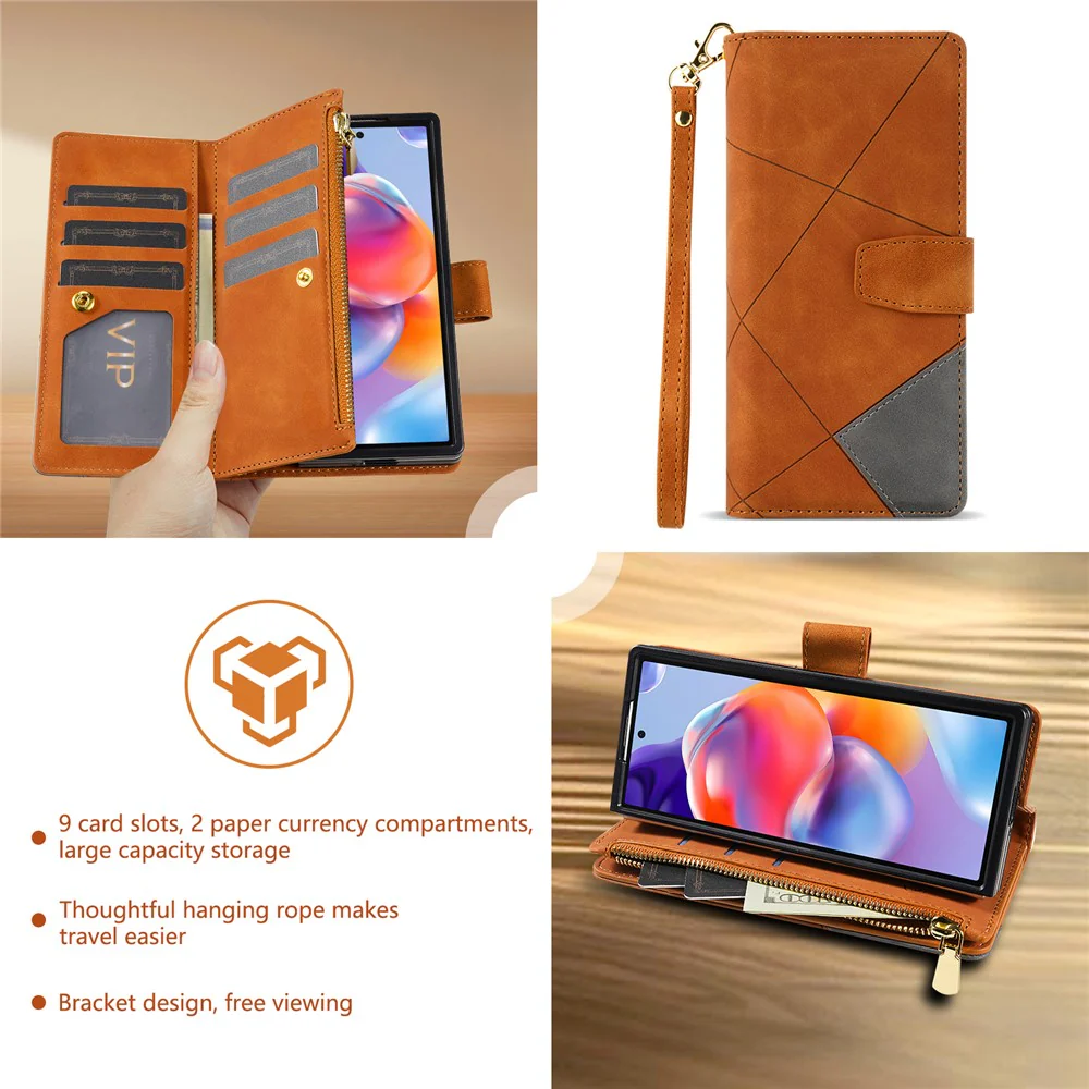 For Samsung Galaxy Z Fold7 5G PU + PC Case Color Splicing Leather Phone Cover with Strap - Brown - Image 8